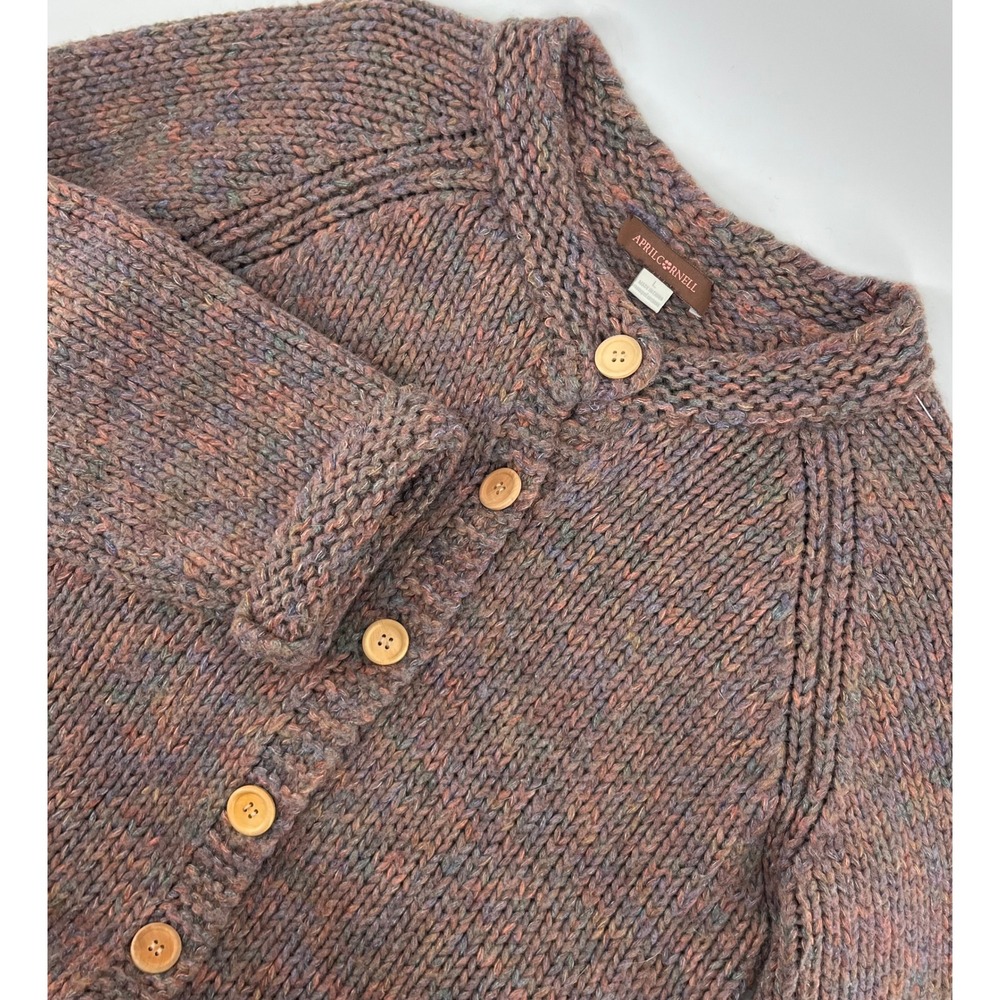 April Cornell Multicolor Knit Button Front Cardigan Sweater Women's Sz L wool